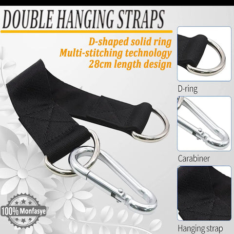 360 Degree Rotating Gym Cable Pulley With Hanging Straps And Carabiner, black 28cm D-ring strap set