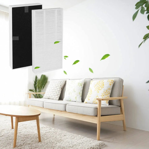 Dual Action HEPA Air Filter Replacement For U Filter HFR201B And FRF102B, shown in modern living room setting, 6 pack