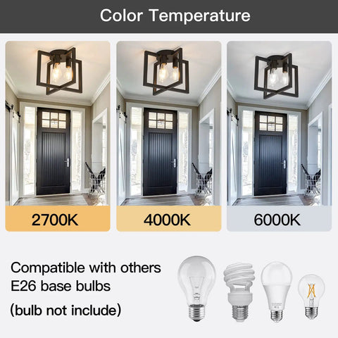 Different color temperatures of the Three Light Dope Industrial Black Ceiling Light Fixture Semi Flush Mount Chandelier installed in hallway