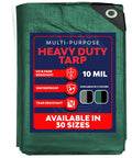Heavy Duty 20x20 Waterproof Poly Tarp Cover, 10 Mil Thick Green And Black Tarpaulin With Aluminum Grommets package view