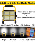 JUDYSSY 2000W Solar Flood Light Outdoor Portable Led Reflector Spotlight with 4 modes for brightness control
