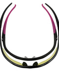 Hella Durable Lightweight Safety Glasses With Clear Polycarbonate Lenses And Sleek Black Frames, viewed from the back, showing frame details.