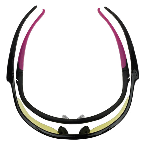 Hella Durable Lightweight Safety Glasses With Clear Polycarbonate Lenses And Sleek Black Frames, viewed from the back, showing frame details.