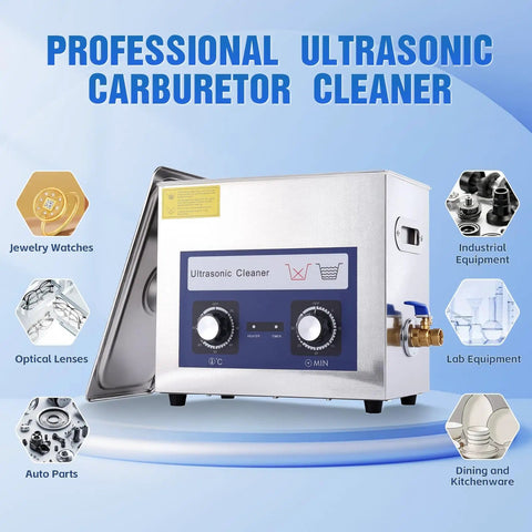 Heavy Duty 6.5L Ultrasonic Cleaner With Heater And Timer 180W Stainless Steel Bath Delivers 40KHz Deep Cleaning for various uses.