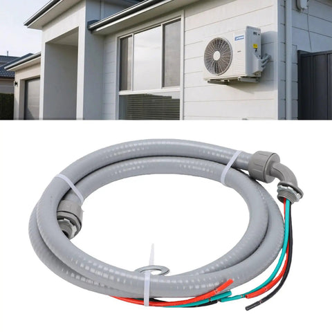 Heavy Duty Half Inch Liquid Tight Flexible Conduit Whips With 6 Foot 10 AWG 3 Wire Copper Cables For Outdoor Air Conditioning Units shown in installation.