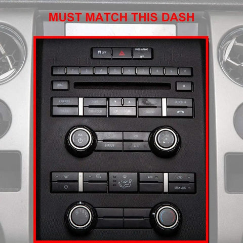 Car dashboard detailing Ford F 150 Dash Kit for car radio installation, designed for compatibility, emphasizing fit and style.