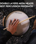 Hand playing on ACE 970 Electric Drum Set with Dual Zone Mesh Pads showcasing realistic drum feel