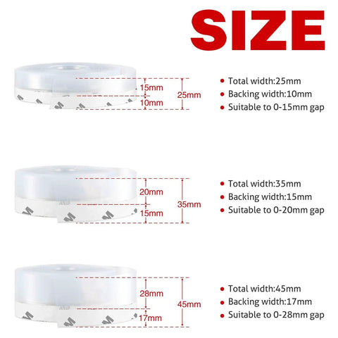 Self Adhesive Silicone Door Seal Strip, 26 Feet Long Weather Stripping For Doors And Windows, 25mm Gap Filler, Transparent Sizes
