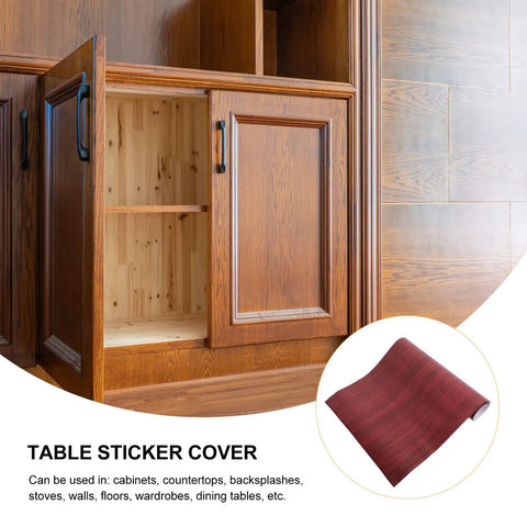 Self Adhesive Vinyl Wallpaper Roll For Kitchen Cabinets Showcasing Real Deal Wood Grain Pattern on open cabinet.