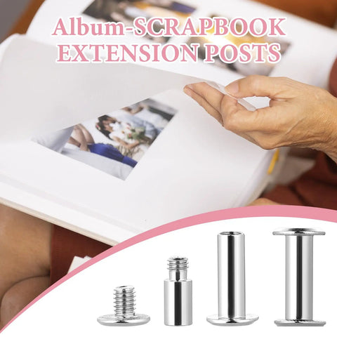 40 Pack Chicago Screws And Scrapbook Extension Posts Crafted From Hella Durable Solid Copper With Rust Proof Binding Hardware For Photo Albums, showing extension posts with a photo album.