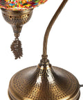 Handmade Tiffany Style Dope Colorful Mosaic Table Lamp With Swan Neck Glass Globe Metal Leaf Accent Antique Brass Hammered Finish