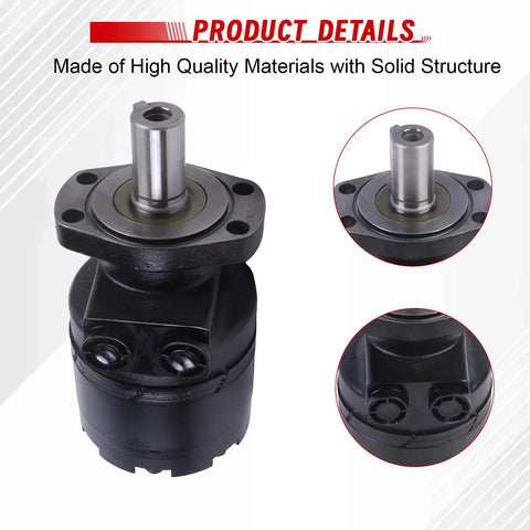 Drop-In Hydraulic Motor Assembly Replacement For White Drive Systems High Torque 660-4-0010-9 660400109 BMER-2-475-MS-G2-R-B BMER2475MSG2RB RE013948 RE013915 black hydraulic motor front view