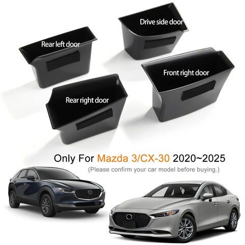 4 Piece Mazda 3 CX30 Door Grab Handle Set With Armrest Cover And Storage Organizer Tray Slick Fit Left Hand Drive Only