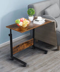 Mobile Side Table On Wheels Height Adjustable Laptop Cart For Living Room And Bedroom C Shaped Bed End Table With Edge Stopper
