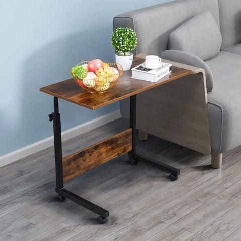 Mobile Side Table On Wheels Height Adjustable Laptop Cart For Living Room And Bedroom C Shaped Bed End Table With Edge Stopper