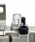 Close-up of Dual Unit Quarter Inch NPT Pro Grade Compressed Air Filter Regulator Lubricator Combo With Gauge And Bracket