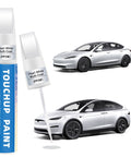 Tesla Pearl White PPSW Touch Up Paint Kit For Rock Chips And Scratches 2 In 1 Car Scratch Repair Pen shown with Model S and Model X