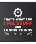 Mechanic Mouse Pad For Gearheads And Handymen Non Slip Auto Shop Desk Mat Great Gift For Men Dads And Husbands, black with text 'I Fix Stuff' and a gear icon