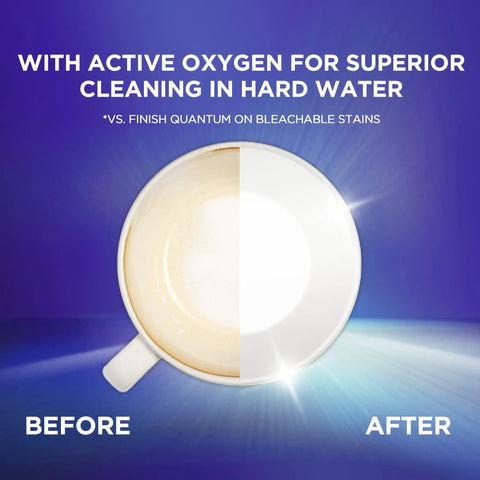 Quantum Hard Water Dishwasher Detergent Tablets Deliver Superior Cleaning In Hard Water With Oxygen Boost on a cup