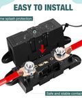 Close-up of Heavy Duty Mega Fuse Holder Pack Of 2 With Secure Cover For Cars Trucks And Vans Top Shelf Automotive Wiring Protection Kit.