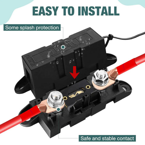 Close-up of Heavy Duty Mega Fuse Holder Pack Of 2 With Secure Cover For Cars Trucks And Vans Top Shelf Automotive Wiring Protection Kit.