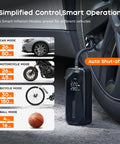 Portable Tire Inflator Air Pump With 150 PSI Cordless Design, Digital Pressure Gauge illustrating 4 preset modes for inflation