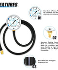 Meanlin gas pressure test gauge kit with 0-35 in wc range, 40-inch hose, and 1/8 in NPT fitting (front view)