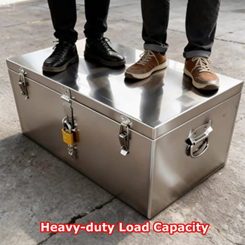 Heavy Duty Stainless Steel Toolbox With An Iron Grip Handle For Warehouse And Construction Site Setup Large Capacity Industrial Workhorse Crate Rock Solid For Home Garages Or Delivery Trucks