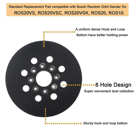 Eight Hole Five Inch Hook And Loop Sander Backing Pad Replacement For RS035 Compatible With ROS10 ROS20VS ROS20VSC