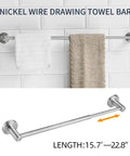 Expandable Stainless Steel Towel Bar No-Fuss Adjustable 15.2 To 27.8 Inch Wall Mount Rack With Screws Rustproof SUS304 Brushed Nickel
