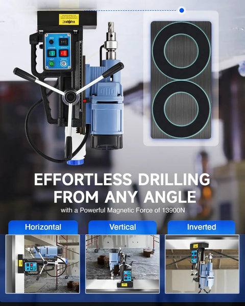 Beast Mode Magnetic Drill Press With 6 Drill Bits, 1550W Copper Motor, 650 RPM, 2 Inch Hole Capacity, 13900N Magnetic Force
