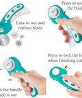 Headley Tools turquoise 45mm rotary cutter set with 5 extra blades, cutting mat, ruler and sewing clips