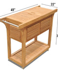 Solvang Teak Bar Cart With Extendable Beverage Tub And Locking Wheels For Outdoor Patio Entertaining, teak wood frame