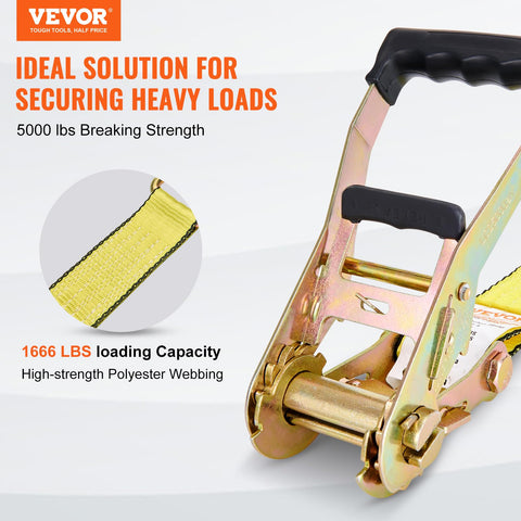 2 Inch By 15 Foot Ratchet Straps Beefy Heavy Duty 4 Pack With Double J Hooks And Padded Handles, 5000 Lb Break Strength