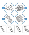 Rock Solid 108 Piece Shelf Pins Kit Featuring Premium Nickel Plated Steel Cabinet Pegs in 10 and 44 pack assortments.