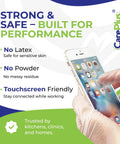 Care Plus latex-free vinyl gloves, clear, large size, 100-count, touchscreen-friendly