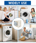 Multi-image showing women using dryers with 3 Pack Dryer Door Latch Strike Kit Replacement For Whirlpool Kenmore Maytag GE Frigidaire