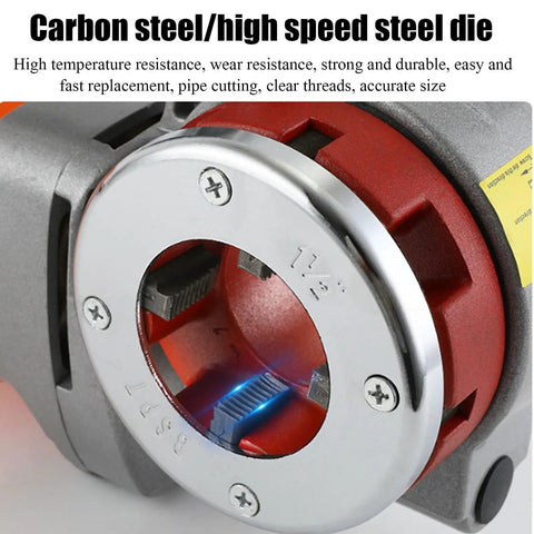 Heavy Duty Portable Electric Pipe Threader With Pure Copper Motor And Quick Change Steel Dies showing carbon steel die for pipe threading.
