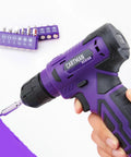 20 Piece Tool Set With 8V Purple Cordless Drill And Home Tool Kit For Quick Fixes Includes 18 Accessories And Type C Cable