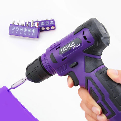 20 Piece Tool Set With 8V Purple Cordless Drill And Home Tool Kit For Quick Fixes Includes 18 Accessories And Type C Cable
