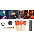 Windproof And Waterproof Storm Matches In A Durable Waterproof Case With Wax Rope for fire starting, shown with container and lit match
