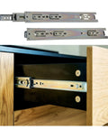 Drawer Slide Rail System In Stainless Steel Side Mount Ball Bearing Slides 2 Pack installed in a wooden cabinet drawer