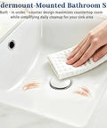 IBVIVIC Undermount Bathroom Sink, 14.4x12.7 Inch White Rectangle Porcelain Ceramic Vessel Sink, Deep Basin with Overflow - Under Counter Lavatory Vanity Sink for Home & Hotel, cleaning sink with towel.