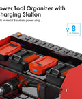 Heavy Duty Wall Mount Power Tool Organizer With Charging Station, Drill Storage Shelf, Battery Holder, 8 Outlet Power Strip