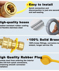 12 Feet Half Inch ID Natural Gas Hose With Quick Disconnect For BBQ Grills Pizza Ovens Patio Heaters And More Propane To Natural Gas Conversion Kit CSA Certified, close-up of brass connectors and rubber hose features.