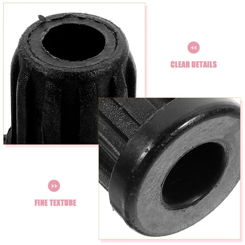 Close-up of black plastic chair wheel socket showing detailed texture, part of a 20 Piece Set of Durable Round Plastic Chair Wheel Sockets and Caster Inserts for Restoring Stability to Wobbly Swivel Computer Chairs with Secure Fit and Easy Replacement Socket Sleeve Caps for Wheel Stems in Black Color Suitable for Office Furniture.