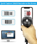Handheld USB Barcode Scanner With Adjustable Stand For Store Supermarket And Warehouse Wired 1D 2D QR Image Reader Reads Paper Or Screen Fast 32Bit CPU Up To 300 Scans Per Second scanning QR code on smartphone screen