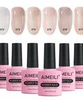 Rubber Base Gel For Nails Soak Off UV LED HEMA Free Clear Sheer Gel Nail Polish Kit 6 Pack 10ml bottles and swatches