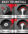 Step-by-step guide to installing parts on Cordless Beast Four And A Half Inch Angle Grinder With Brushless Motor, 12000 RPM, 2x 4.0Ah Batteries, 3 Cutting Wheels, 3-Speed Settings, Ideal For Cutting, Grinding, And Polishing Metal, Red.