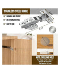 Stainless steel hinge diagram showing dimensions and installation details for 304 stainless steel cabinet hinge.